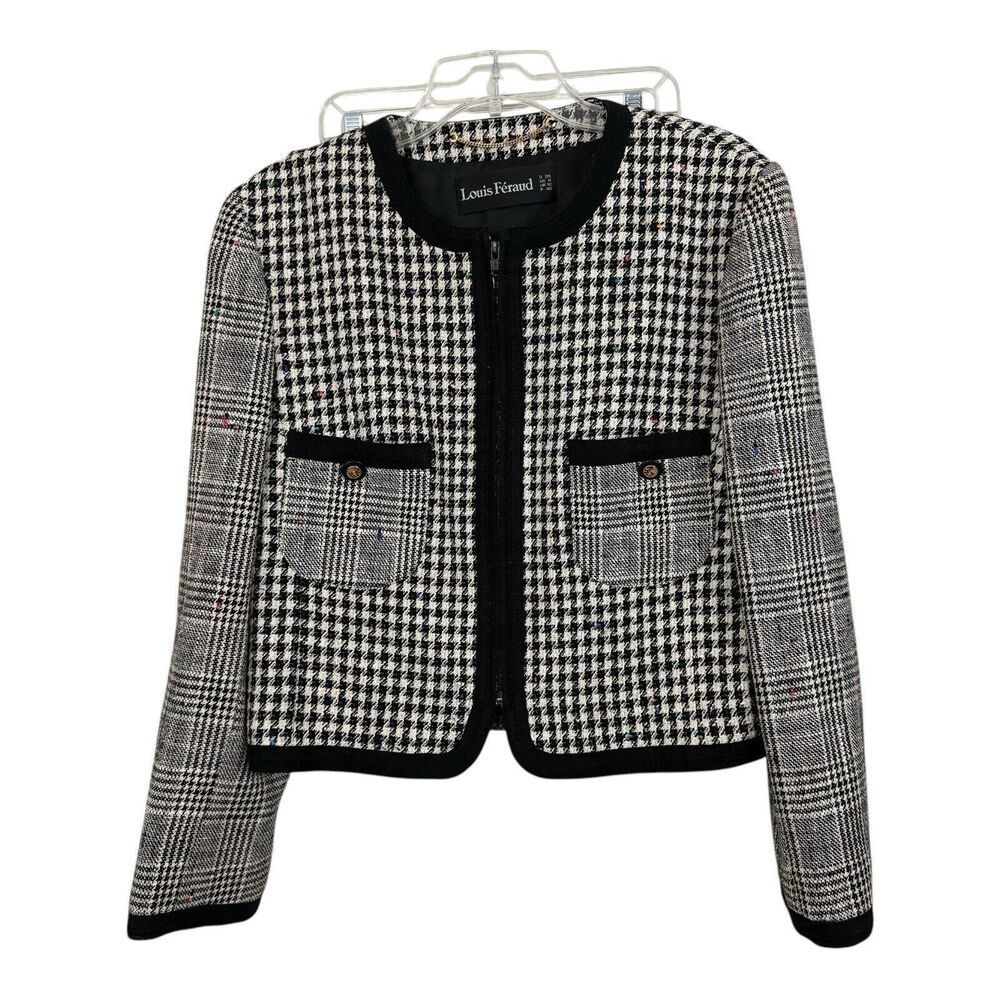 Vintage Louis Feraud Mini Skirt Cropped Blazer Suit SZ 8 Black Tweed RUNS SMALL